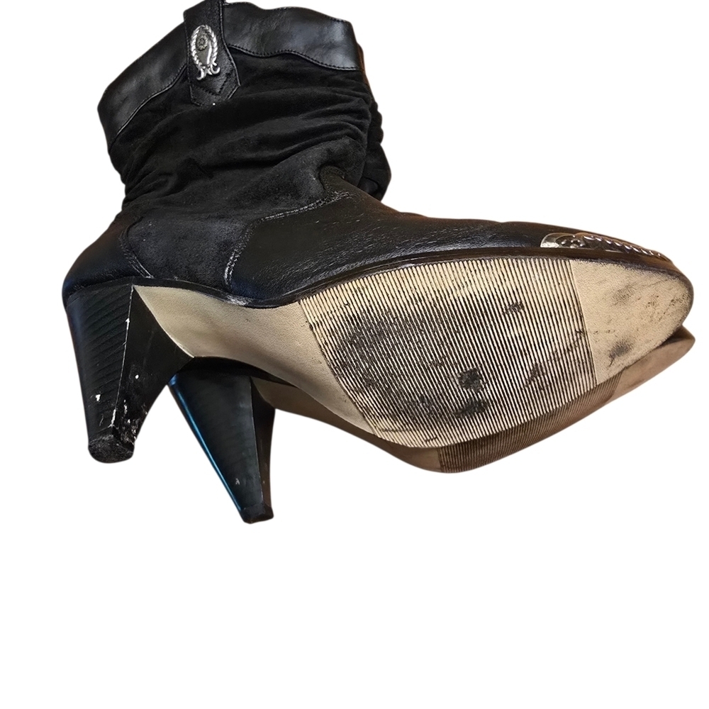 Coastal Black Leather Western Festival Slouch Boots | Metal Toe Rand | Size 8.5 - Picture 5 of 16